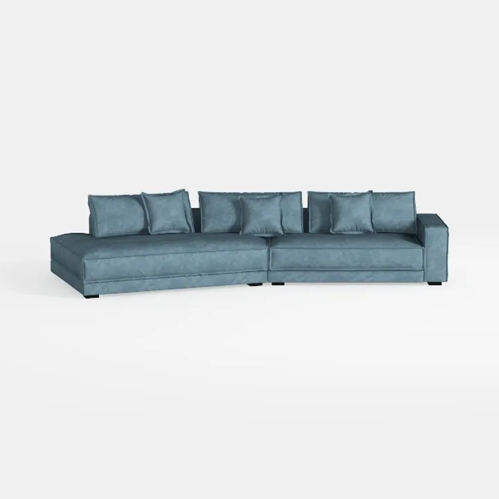 Minimalist Blue Fabric L Shaped Sectional Sofa 3D Model