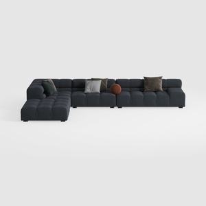 Modern Dark Fabric Tufted L Shaped Sectional Sofa 3D Model
