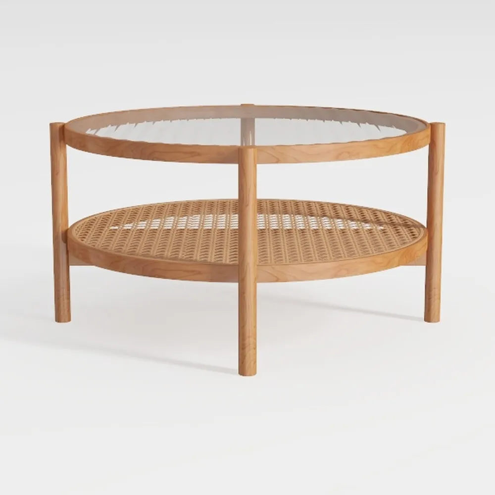 Round Boho Wood Coffee Table - 29.1" Farmhouse Nat