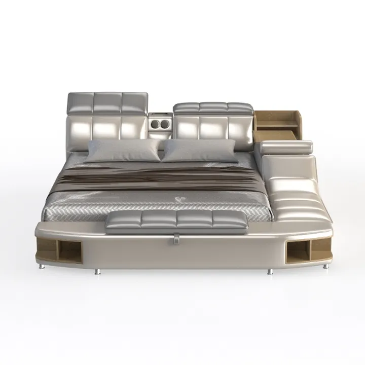 DLCQIJI Modern Genuine Leather Bed, King Size Upho