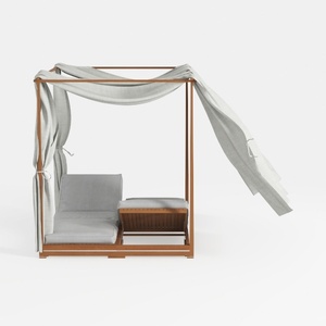 Metal Outdoor Day Bed, Woven Rope Sunbed with Curt