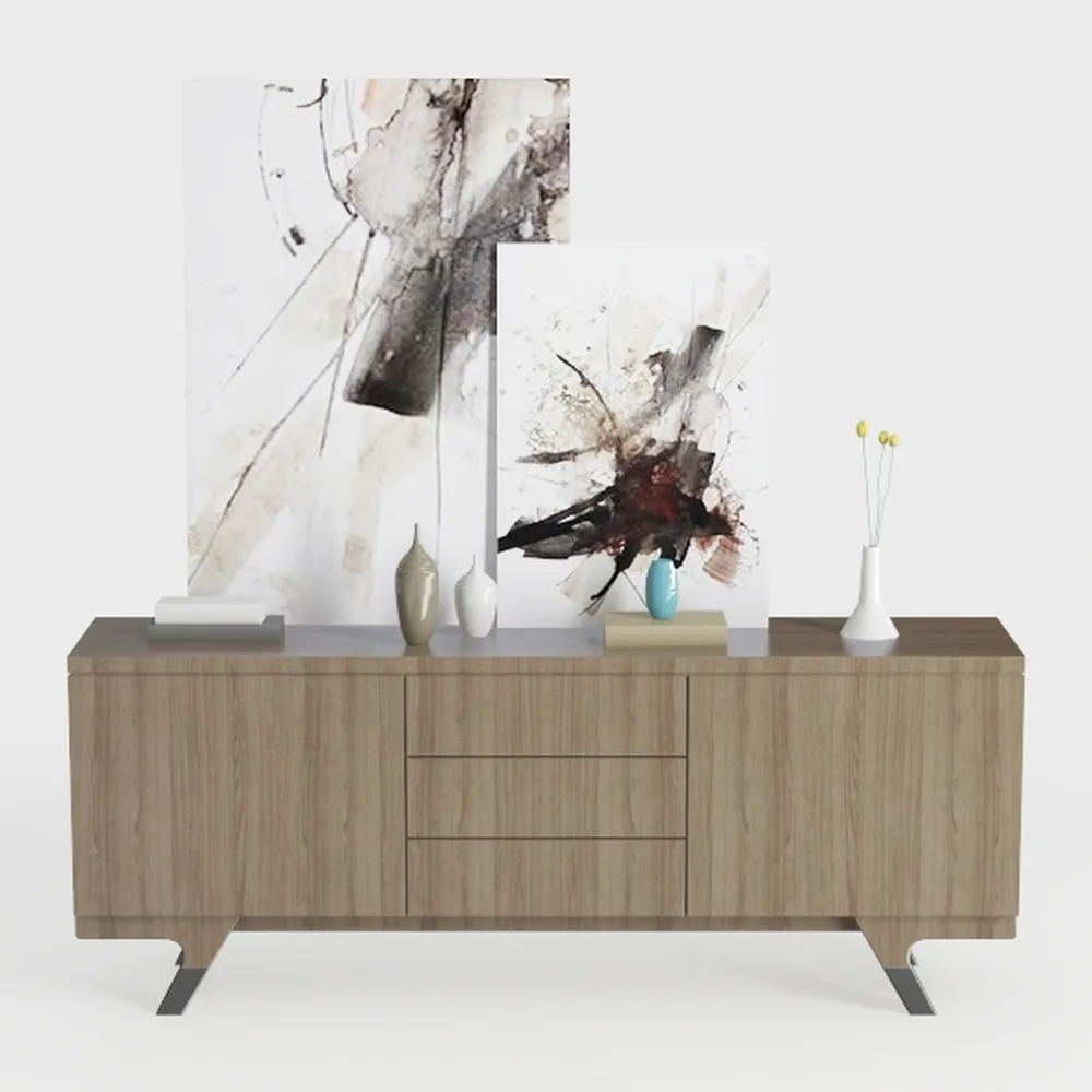 Fluted Storage Cabinet, Free Standing Buffet, Wood