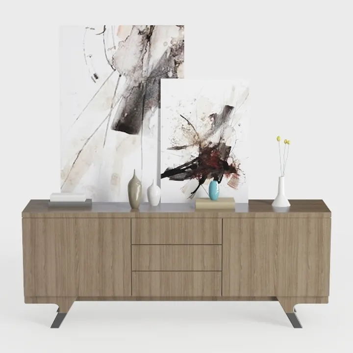 Fluted Storage Cabinet, Free Standing Buffet, Wood