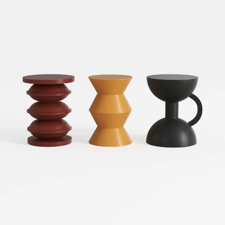 Modern Minimalist Assorted Solid Wood Side Stools 3D Model