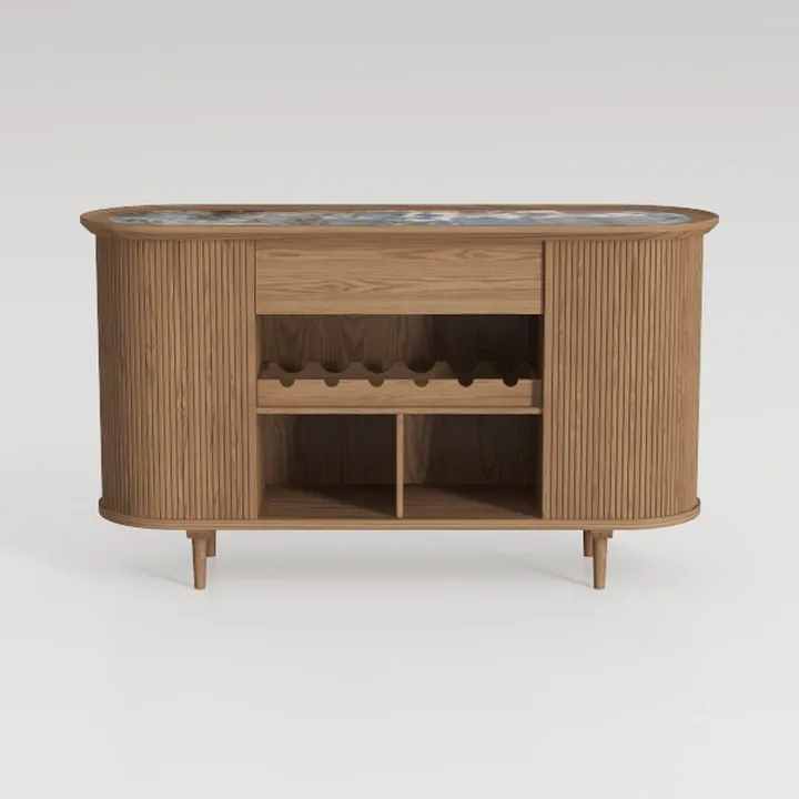 LuxenHome Oak Sideboard Buffet Cabinet with