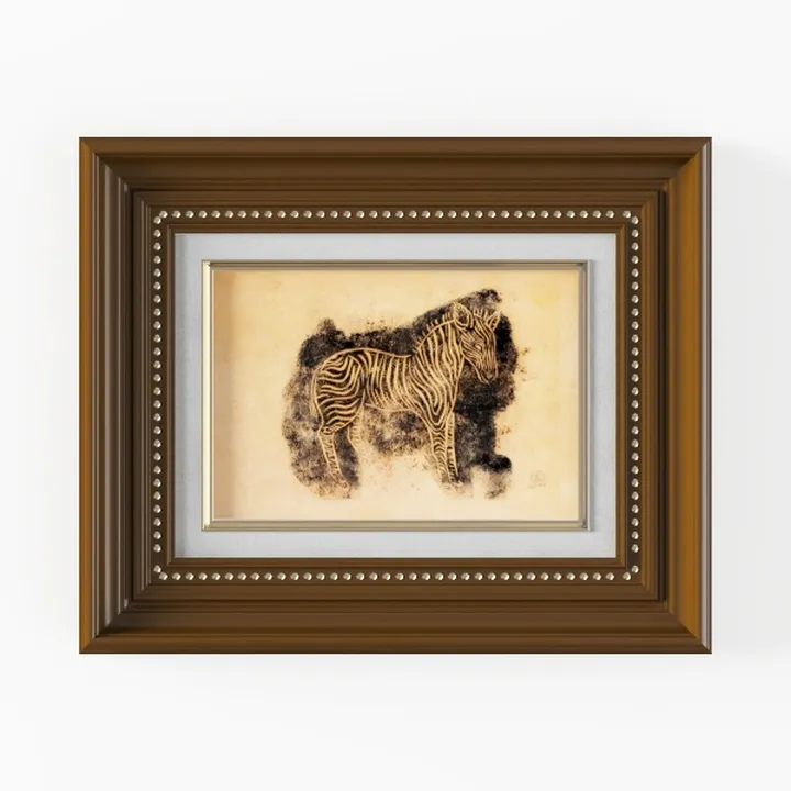 Vintage Solid Wood Framed Zebra Wall Art Decor 3D Model