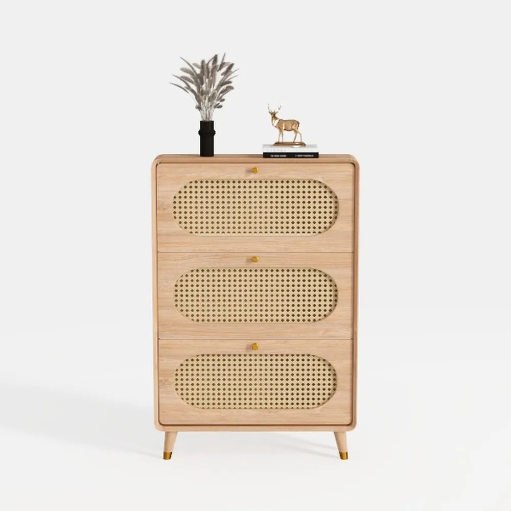 VINGLI Rattan Nightstand with Charging Station