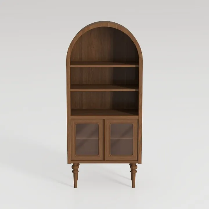 Vintage Solid Walnut Arched Display Cabinet with Glass Doors 3D Model