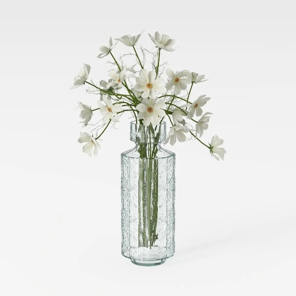 Simple Vintage Embossed Vase DIY Embossed Printing Mini Glass Vase Glass Creaft Transparent Hydroponics Vase