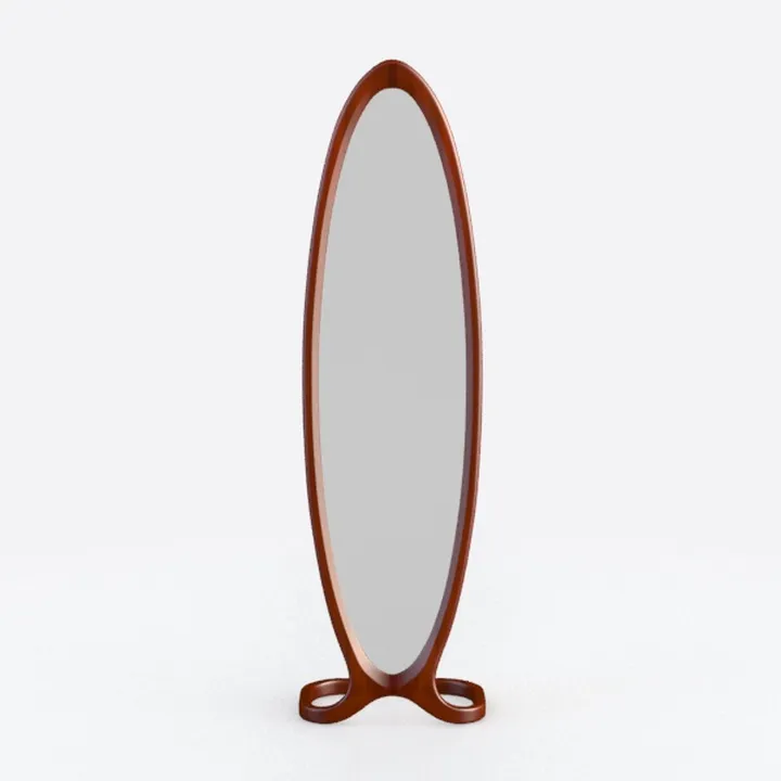 Mid-Century Solid Wood Oval Freestanding Floor Mirror 3D Model