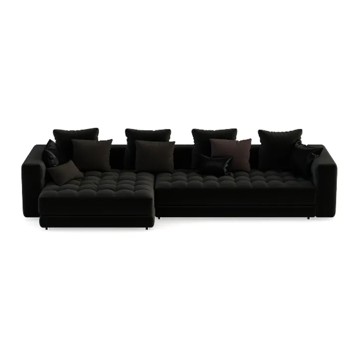 Modern Black Velvet Tufted L Shape Sectional Sofa 3D Model