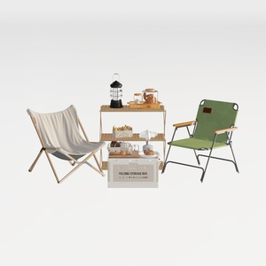 Modern Fabric Wood Metal Camping Chairs Shelf Storage Set 3D Model