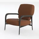 Modern Brown Leather Black Metal Frame Armchair 3D Model Left 45 Degree View