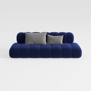 Modern Navy Blue Velvet Tufted Sofa With Throw Pillows 3D Model