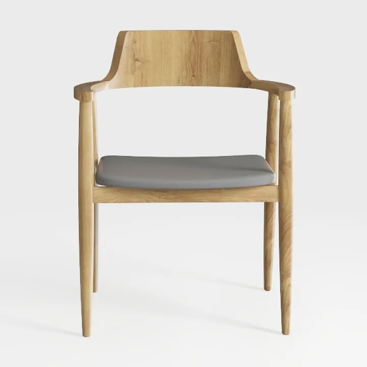 Minimalist Solid Oak Fabric Upholstered Armchair 3D Model