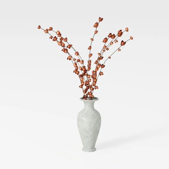 Minimalist Marble Vase with Dried Floral Arrangement 3D Model