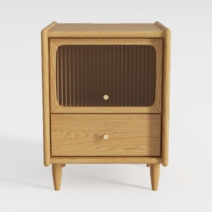 Minimalist Solid Oak Nightstand with Fluted Glass Door 3D Model