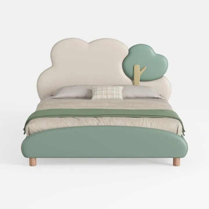 Cartoon Cute Cloud Tree Design Upholstered Kids Bed 3D Model