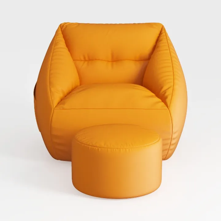 Modern Orange Fabric Armchair and Ottoman Set 3D Model
