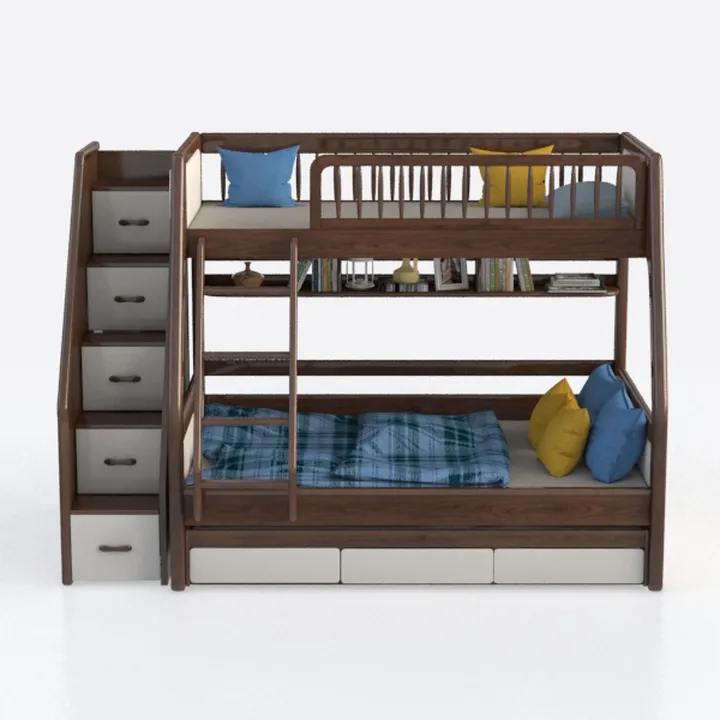 Linon Kieko Walnut Twin Over Twin Stairway Bunk Be