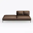 Modern Brown Leather Chaise Lounge Sofa with Metal Legs 3D Model Front View