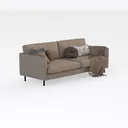 Minimalist Fabric 3 Seat Sofa With Decorative Pillows And Throw Blanket 3D Model Right 45 Degree View