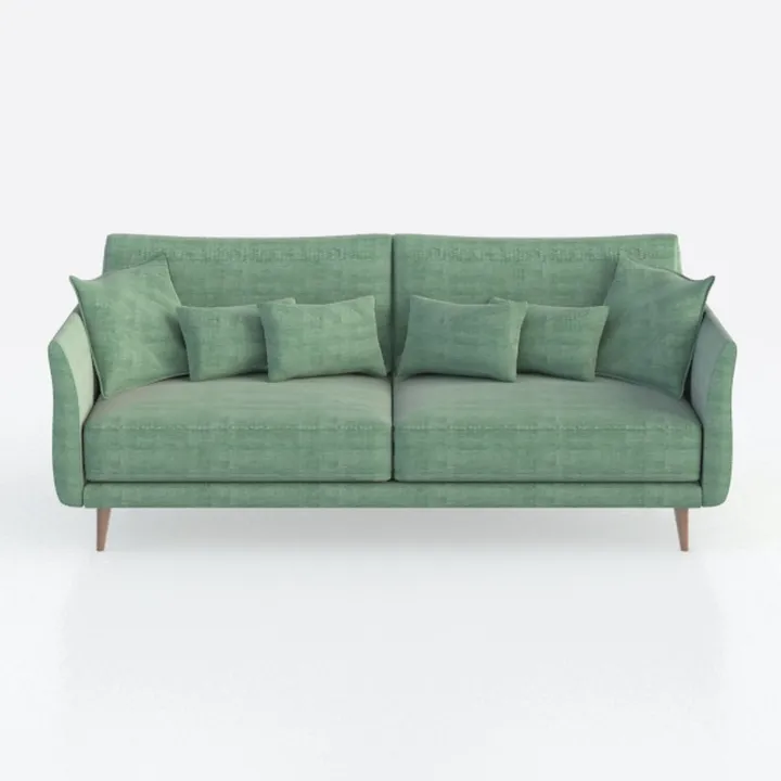 Modern Fabric Green Upholstered 3 Seater Sofa With Throw Pillows 3D Model