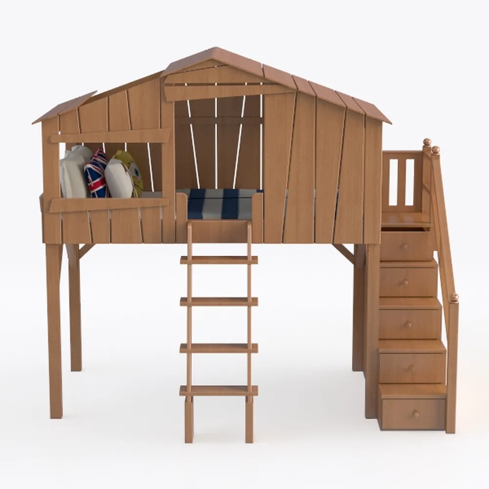 DONCO Kids House Full Solid Wood Low Loft Bed with