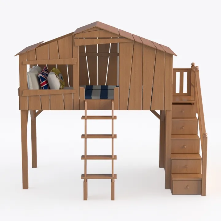 DONCO Kids House Full Solid Wood Low Loft Bed with