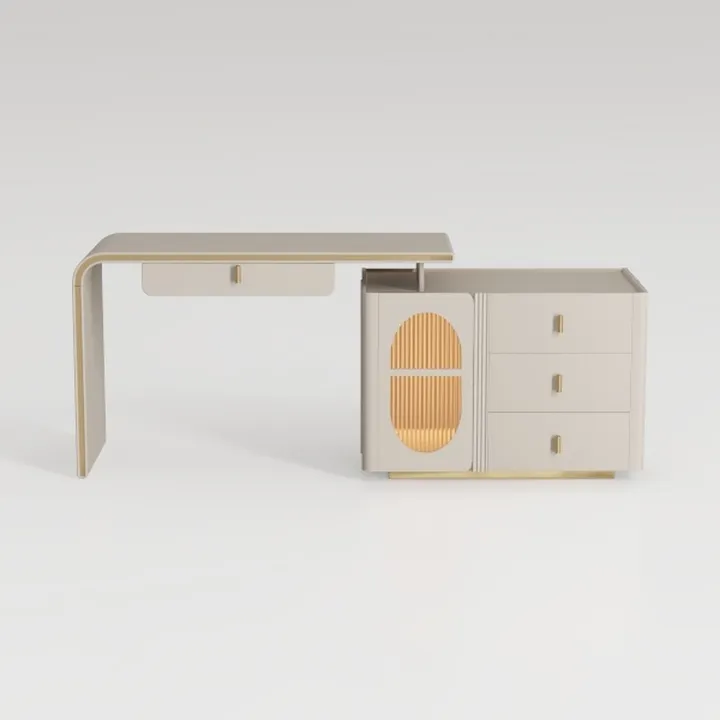 Modern Minimalist Beige Gold Accent Multi functional Desk Cabinet 3D Model
