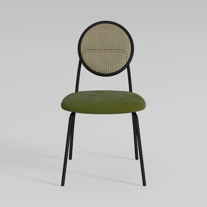 Modern Rattan Back Velvet Fabric Metal Dining Chair 3D Model