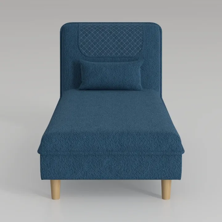 Minimalist Blue Fabric Upholstered Chaise Lounge with Throw Pillow 3D Model