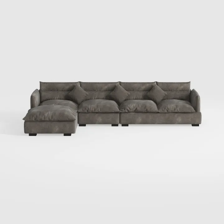 Minimalist Fabric L Shaped Sectional Sofa with Throw Pillows 3D Model