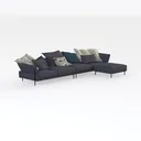 Modern Dark Fabric L Shaped Sectional Sofa With Decorative Throw Pillows 3D Model Right 45 Degree View