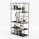 Modern Metal Black Top Open Bookshelf Display Shelf 3D Model Left 45 Degree View