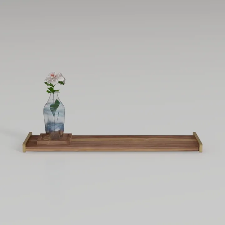 Modern Walnut Brass Trimmed Console Table 3D Model
