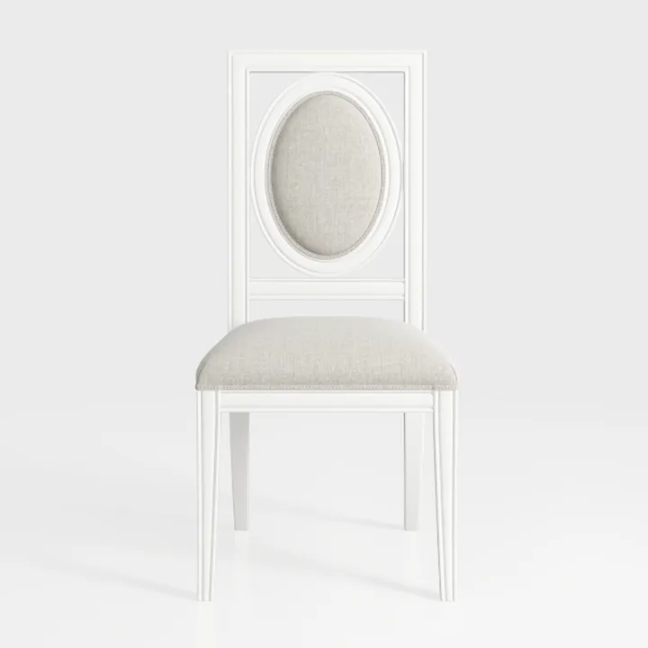 Modern White Frame Linen Upholstered Dining Chair 3D Model
