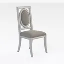 Modern White Frame Linen Upholstered Dining Chair 3D Model Right 45 Degree View