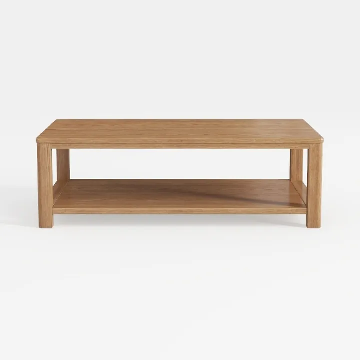 Minimalist Solid Oak Wood Coffee Table With Lower Storage Shelf 3D Model