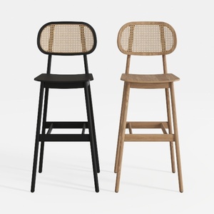 Modern Cane Solid Wood Bar Stools Set 3D Model