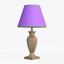 Classic Carved Solid Wood Table Lamp with Purple Fabric Shade 3D Model Left 45 Degree View
