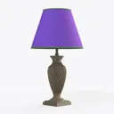 Classic Carved Solid Wood Table Lamp with Purple Fabric Shade 3D Model Right 45 Degree View
