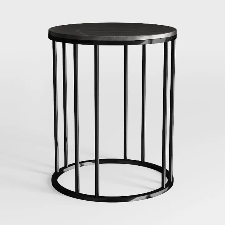 Modern Marble Top Black Metal Round Side Table 3D Model