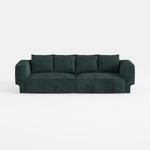Minimalist Dark Green Velvet Large Sofa 3D Model