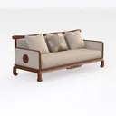 Solid Wood Linen Upholstered Traditional Three Seat Sofa 3D Model Right 45 Degree View