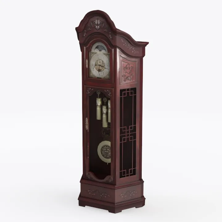 Vintage Solid Wood Carved Grandfather Clock 3D Model