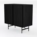 Modern Minimalist Black Metal Cane Accent Cabinet 3D Model Left 45 Degree View