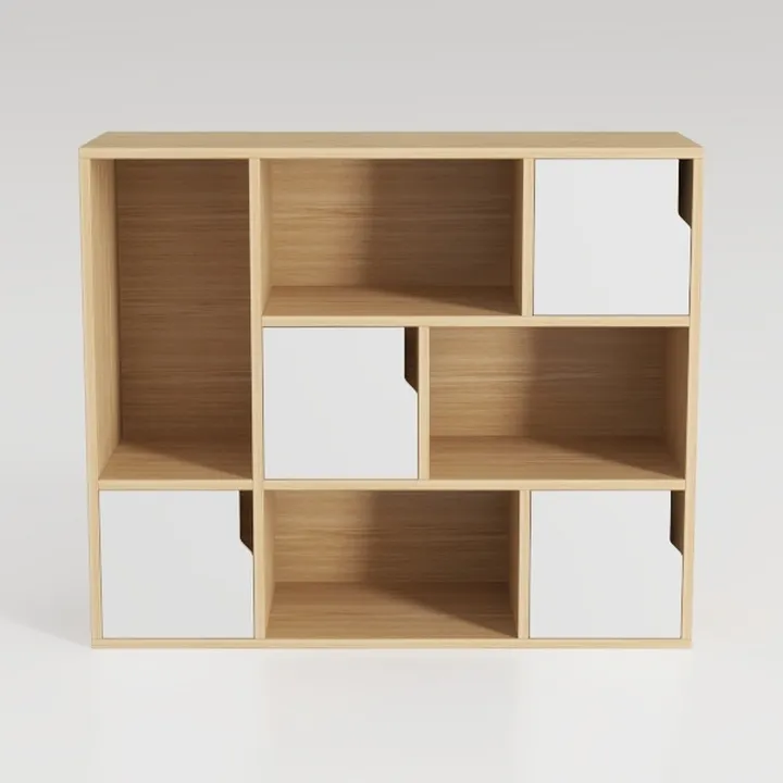 Minimalist Solid Wood Open Storage Bookshelf Cabinet With White Doors 3D Model