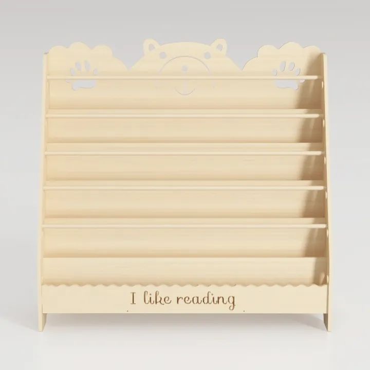 Cartoon Bear Design Solid Wood Kids Bookshelf 3D Model