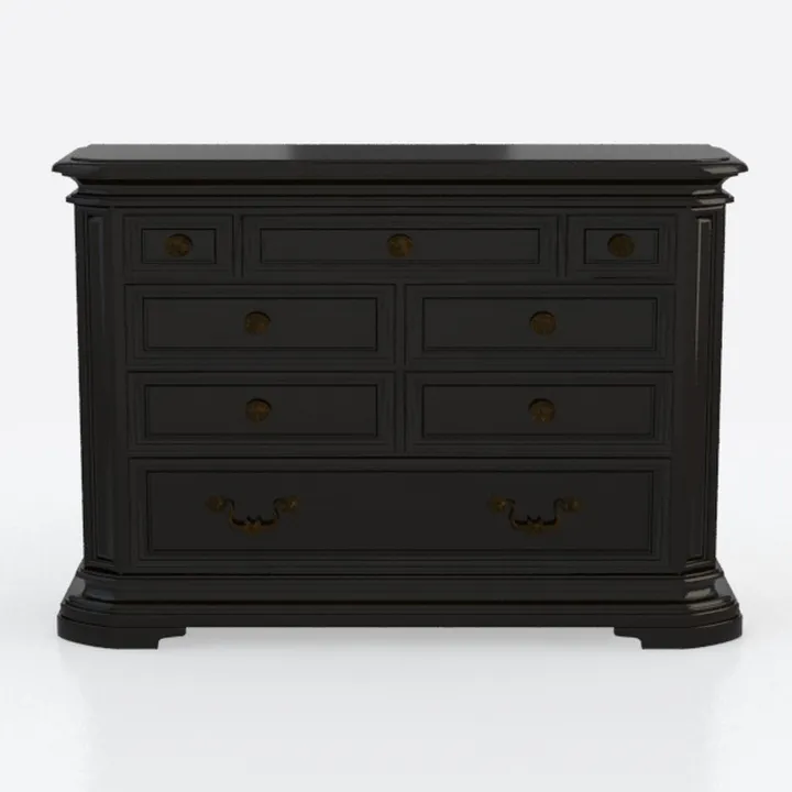 Traditional Solid Wood Black Dresser With Brass Hardware 3D Model